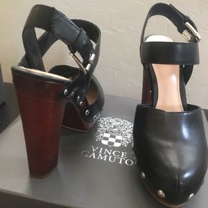 Vince Camuto Black Leather Heels w/4.25 Inch Heels